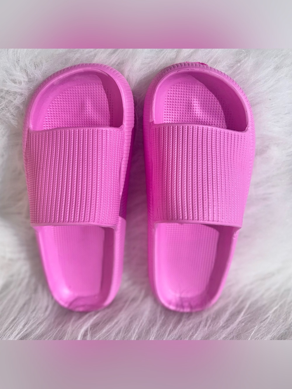 Bright Pink Foam Slides | Size 7–8 | Textured Strap